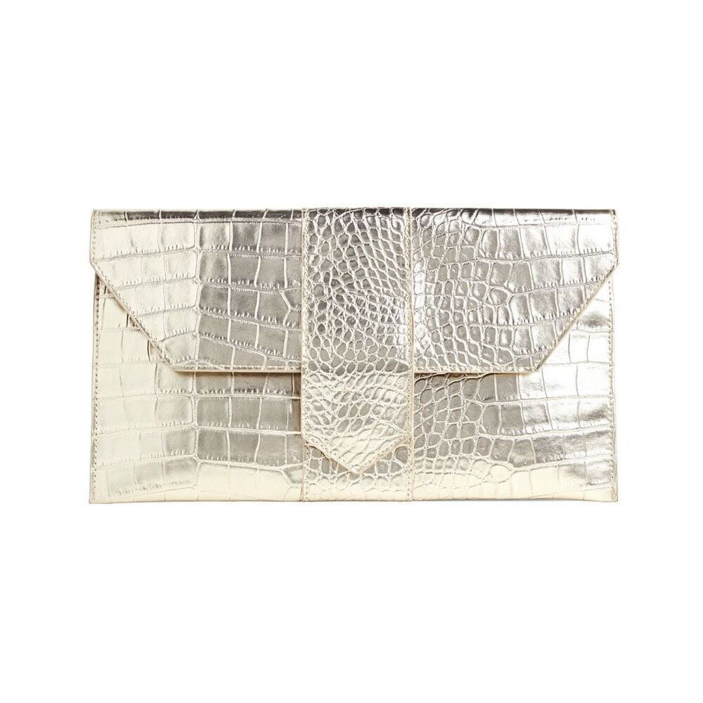 JJ WINTERS 'Nikki Clutch' Platinum Mock Croc - Vegan Leather NEW